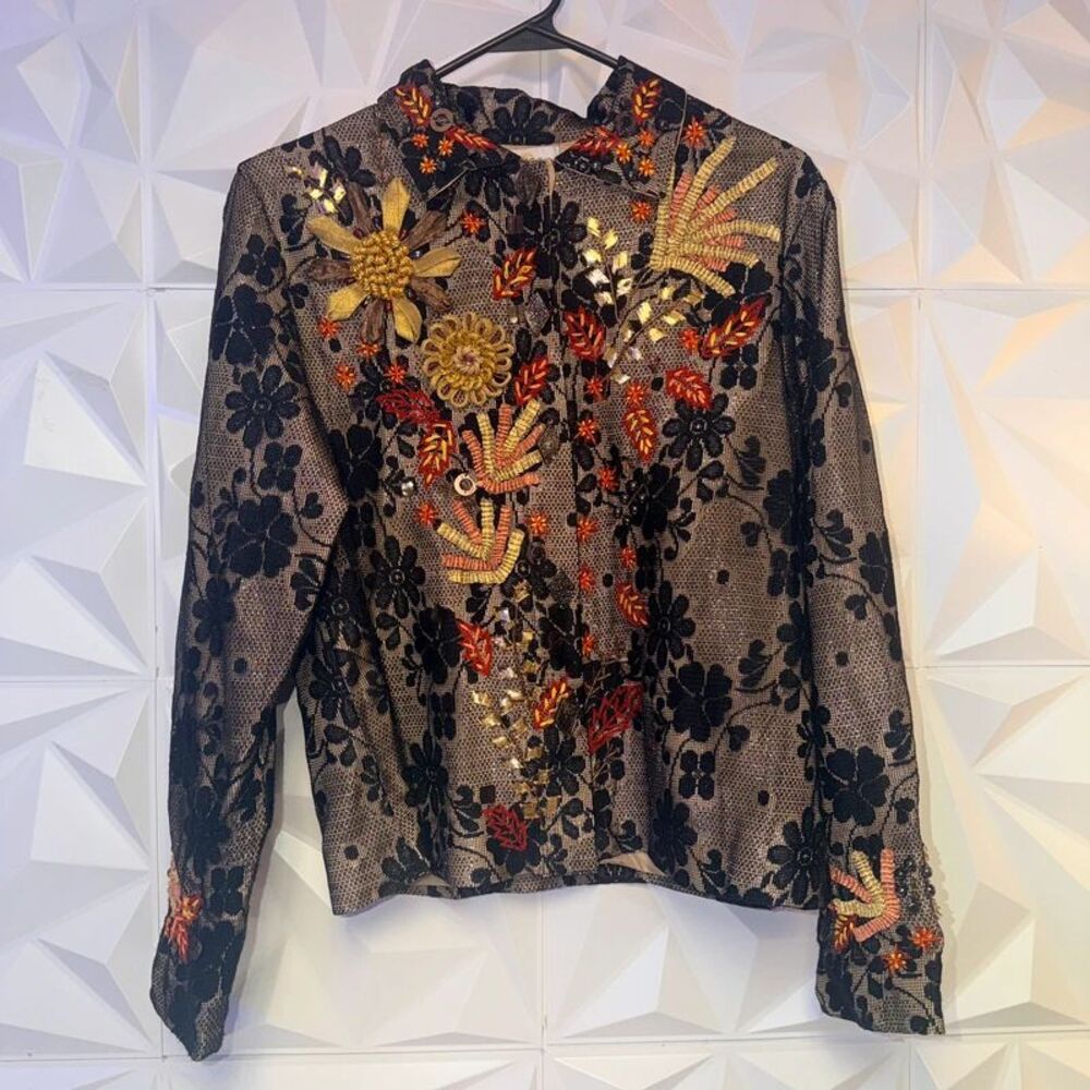 Vintage Sandy Starkman Beaded Lace Art to Wear Jacket - Size M